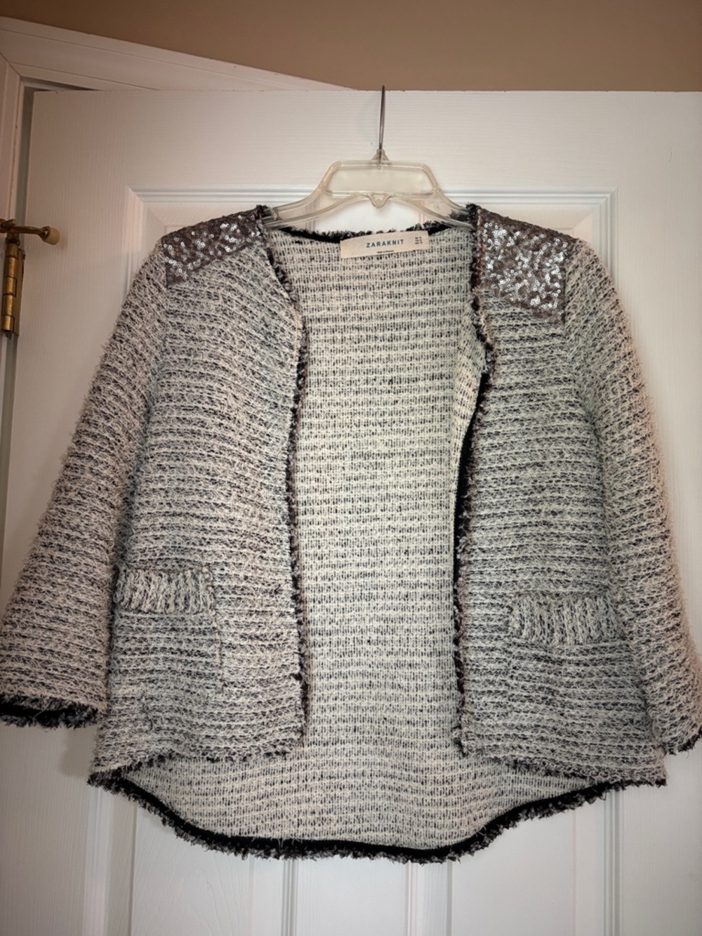 Zara Gray & Black Tweed Open Front Blazer